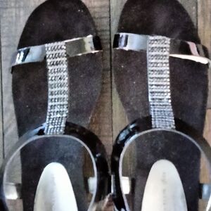 Anne Klein Black Sandals with Rhinestone Accents